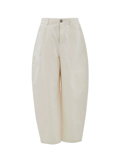 ZHUCHONGYUN  White Cotton Slacks Pockets Cocoon Pants-MIUNA.