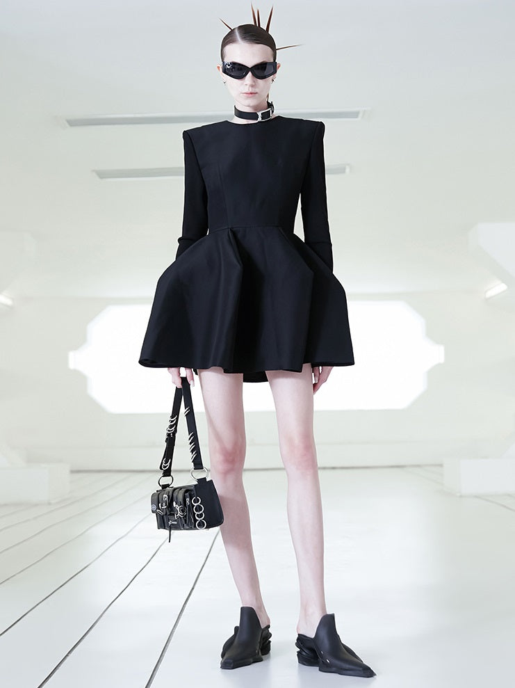 ANNAKIKI Silk Wool 3D Three-dimensional Hem Short Dress-ALUCARD.