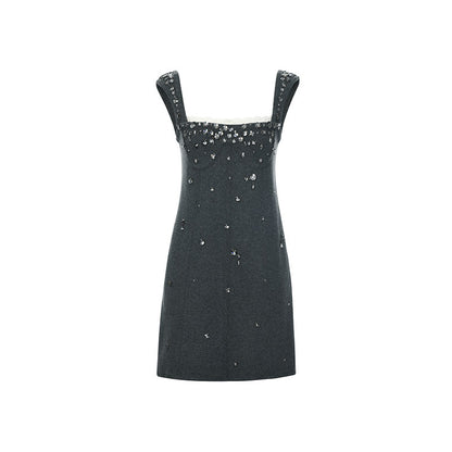 FAME Winter Gray Woolen Micro A line Dress - LANDON