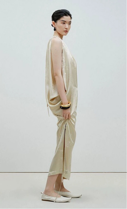 ZHUCHONGYUN Jacquard Drawstring Mulberry Silk Top-MAROON.