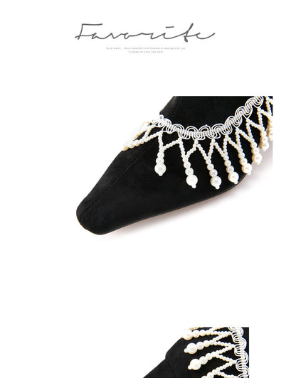 B-FEI niche design pearl chain tassel boots ankle boots - lOFIE