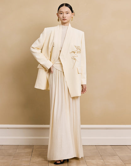 HECO Acetate Woven Embroidery V-Neck Blazer Women's Spring- LET.