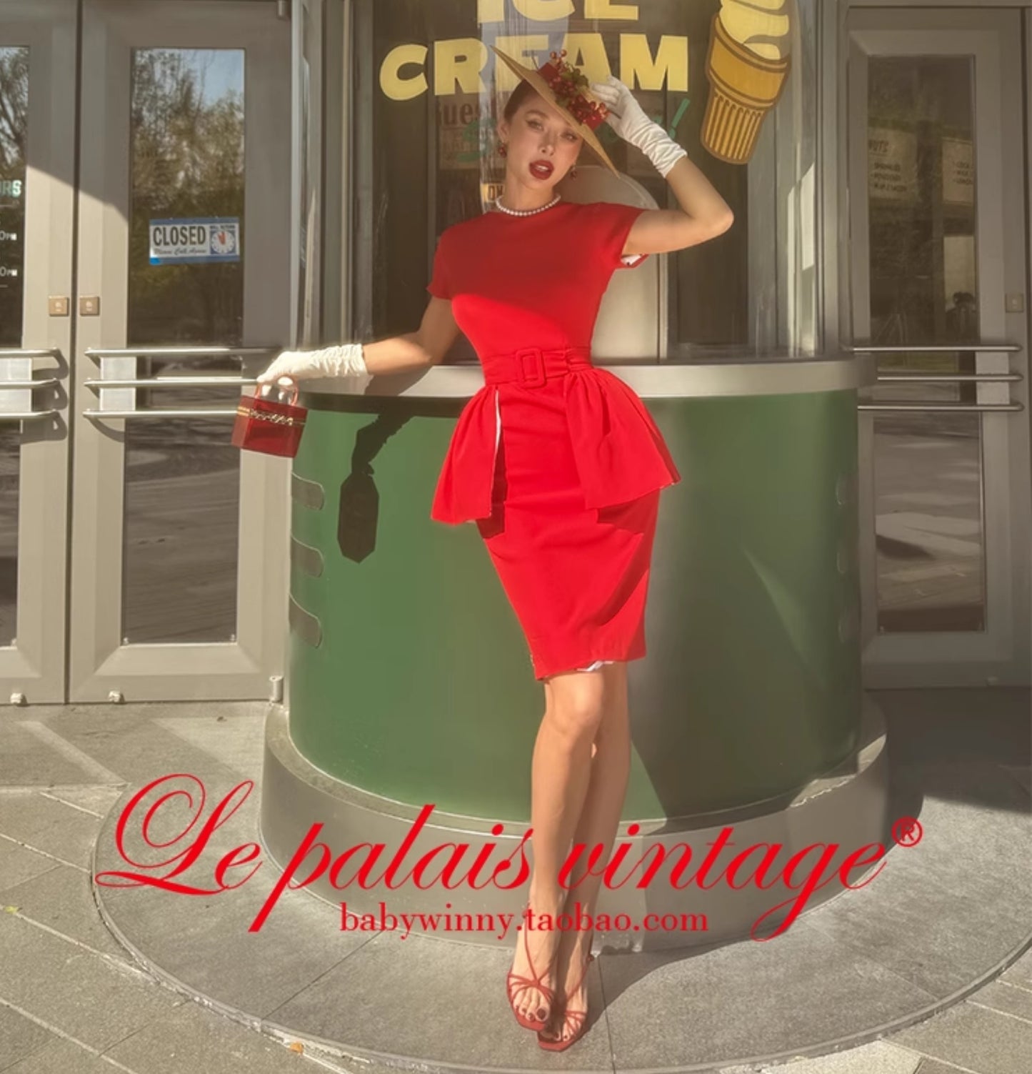 Le palais vintage red slim little skirt two-piece dress-KOBAYASHI.