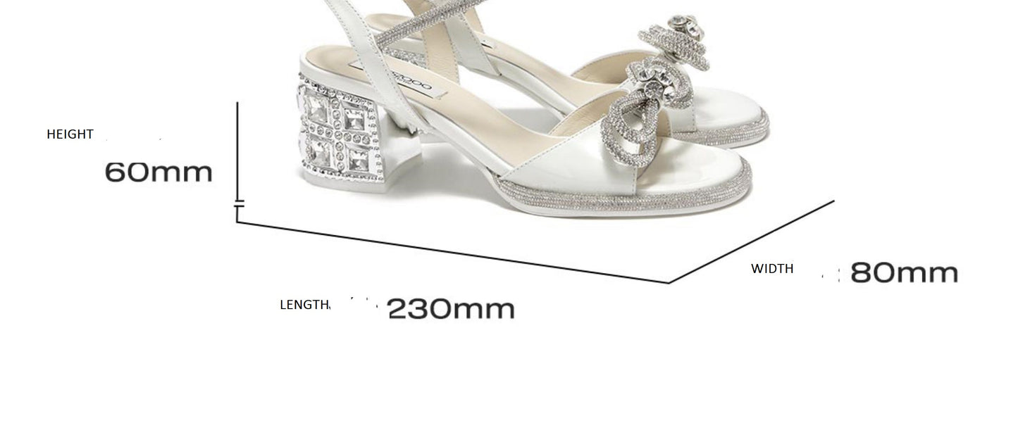 SHOESZOOO Straight Line Rhinestone Thick Heeled Sandals with Bow - GRIT.