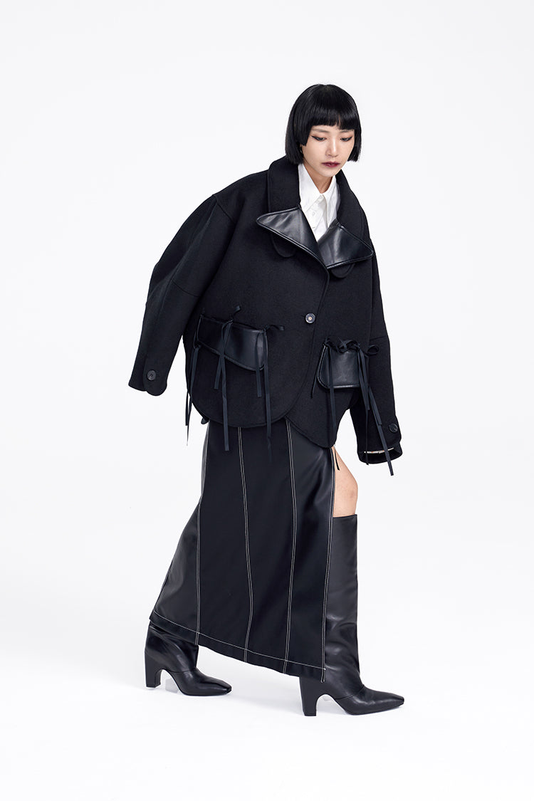 TINY IN three-dimensional long sleeve women's woolen black jacket-ITA