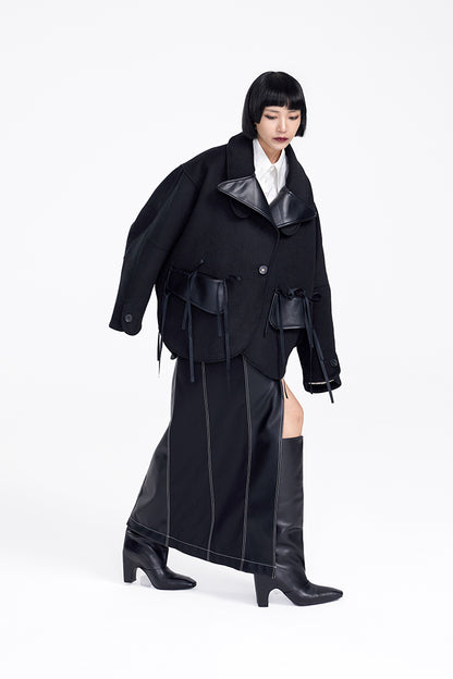 TINY IN three-dimensional long sleeve women's woolen black jacket-ITA