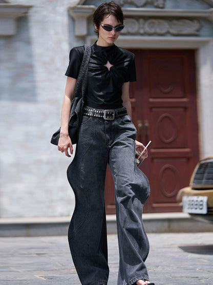 ANNAKIKI Pre-Fall Niche designer 3D wavy fractal deconstructed jeans-JINSHI