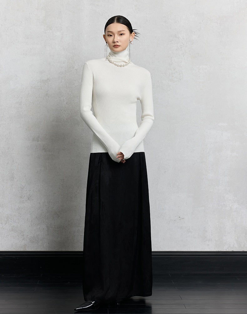 HECO Plain Base Layer Top High Neck black white red apricot Long Sleeve Knit Sweater - nice.