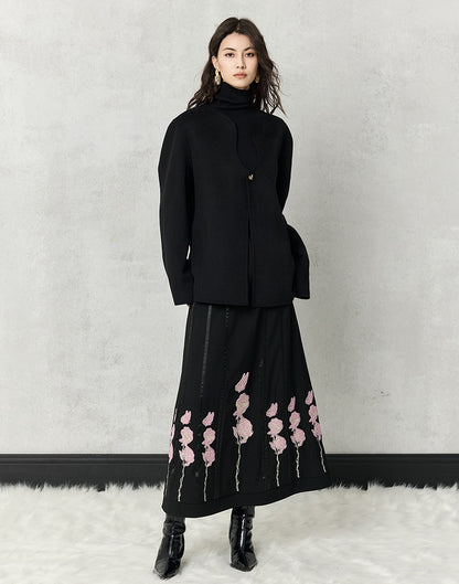 HECO high-density suit embroidered black A-line skirt women - beta.