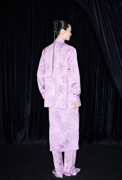 M essential Mackay designer label hibiscus jacquard side collar shirt set - THEO.