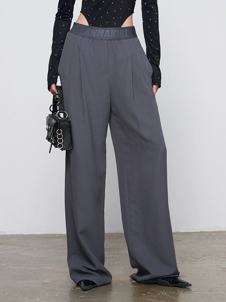 ANNAKIKI Gray Logo Web Elasticated Waist Straight Pants-FUYUKO