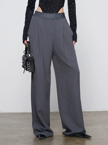 ANNAKIKI Gray Logo Web Elasticated Waist Straight Pants-FUYUKO