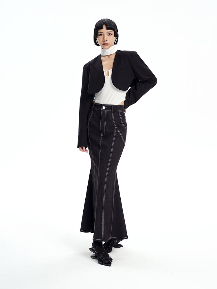 TINY IN cinched waist cut-out two-piece women's black suit vest -SEER