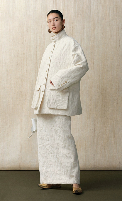 ZHUCHONGYUN white floral print large pocket loose jacket-LANA.