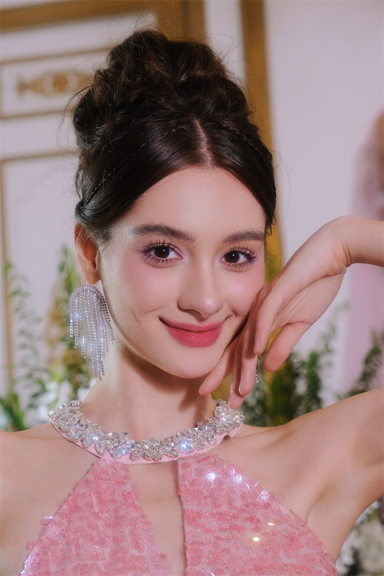 Wardrobes by Chen Luxury Light Crystal Diamond Tassel Earrings-Dudu