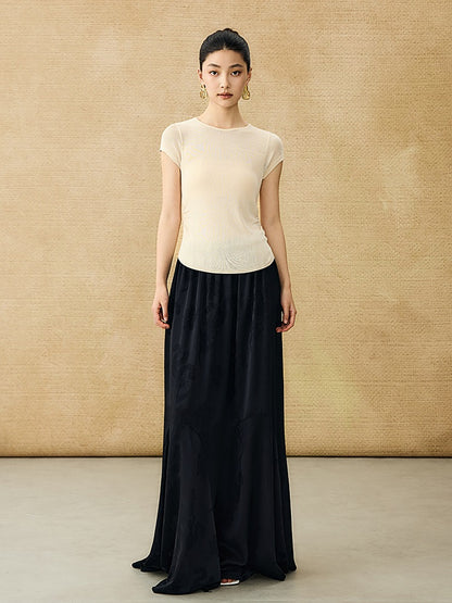 HECO Chinese style slightly transparent round neck knitted short sleeve T-shirt -BING.