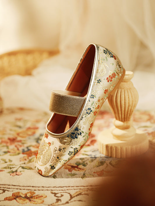pjjuu Mary Jane new flat embroidered Chinese style shoes - CAUGHT