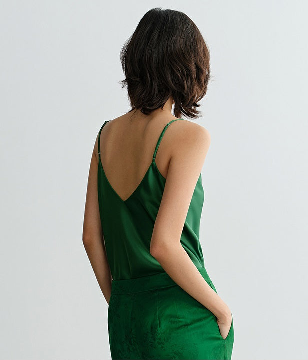 COMME MOI Lv Yan Designer Spring Women's Acetate V-Neck Green Suspenders - CLARA.