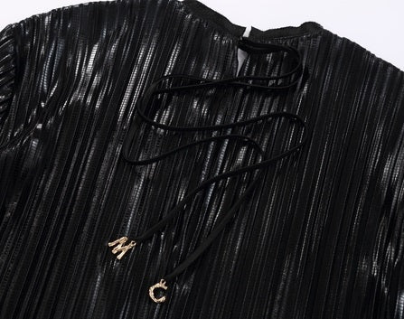 COMME MOI Lv Yan designer women's pin-pleated crewneck top commuter shirt - IVY.