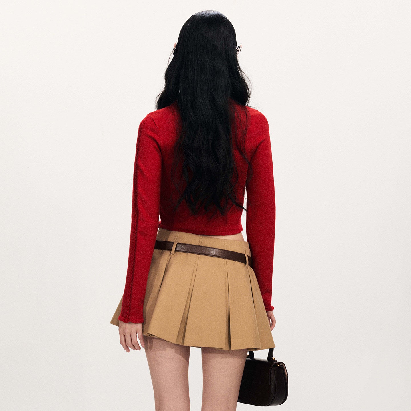 FAME bow long-sleeved knitted cardigan red sweater - ALANNA.