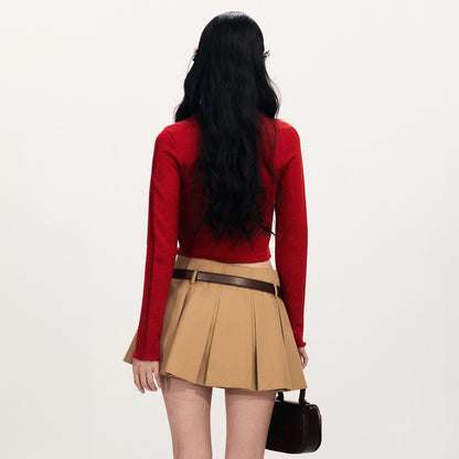 FAME bow long-sleeved knitted cardigan red sweater - ALANNA.