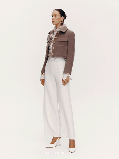 ATELIER MISS LU Flower Buckle Sheep Wool Shape Short Coat - LEAN.