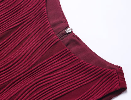 WANGXO | Textured 4D Stretch Knit Water Wave Weave Boat Neck Slim Fit Sleeveless Dress with Sculpted Flow -RÉMI