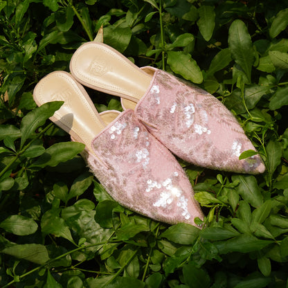 B-FEI Niche Design New Chinese Pink Embroidered Flat Mules-JAQ.