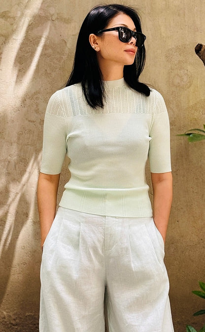 COMME MOI summer women's middle sleeve cut-out knit top - PHILIP.