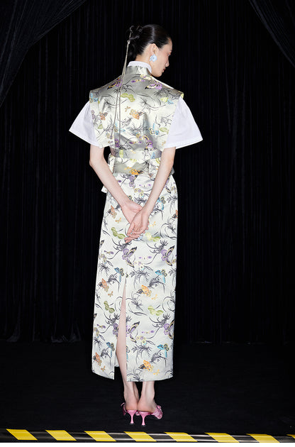 M essential Mackay designer butterfly beaded quilted cottonskirt vest shirt set - toes.