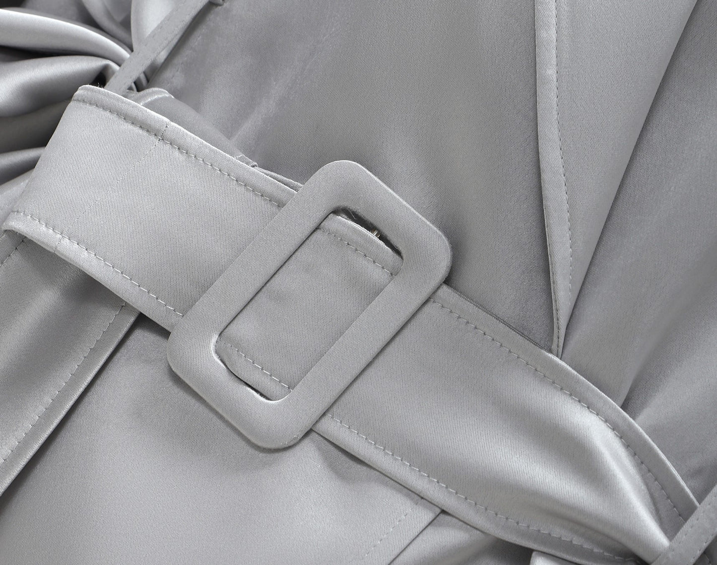 WANGXO | Acetate Double-Faced Satin Pleated Dolman Sleeve Belted Short Trench Coat-LARA.