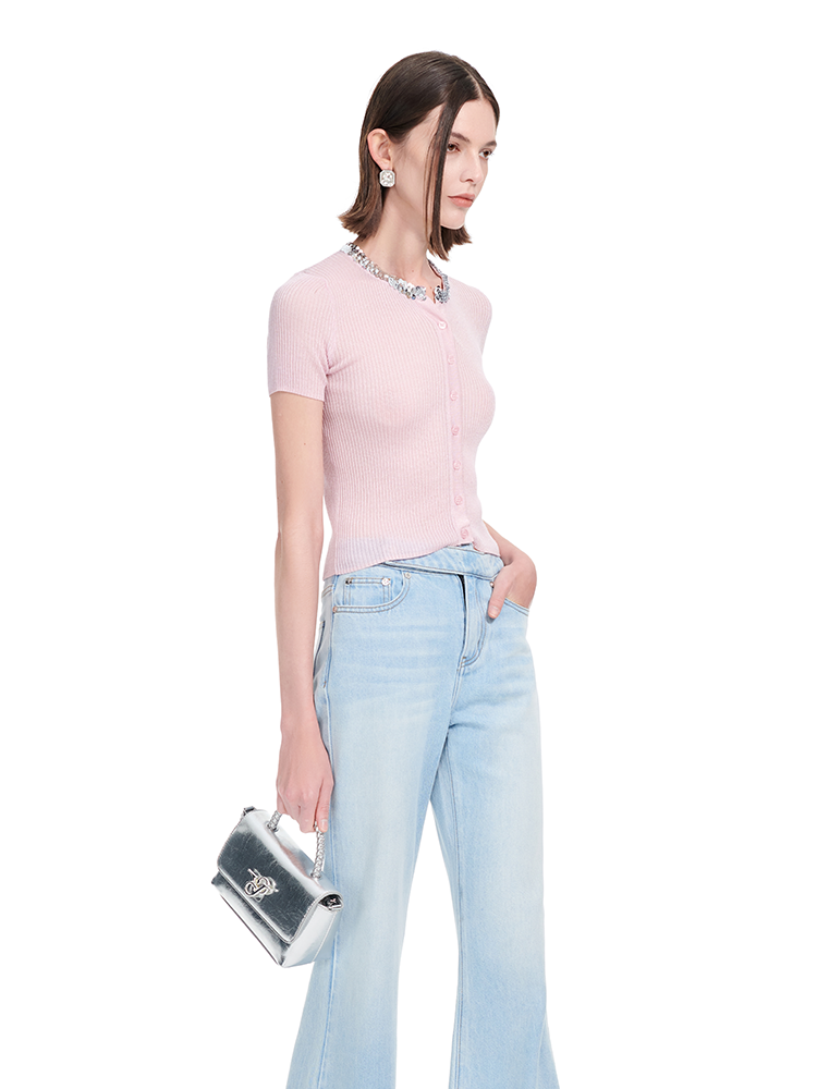 YES BY YESIR | Ye Qians Glitter-Knit Party Cardigan with Light-Catching Threads- DANIELLA.