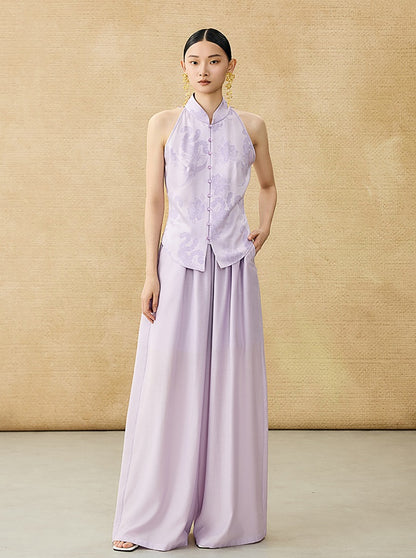 HECO Chinese Acetate Stand-up Collar Waist National Style Jacquard Vest T - FIRE.