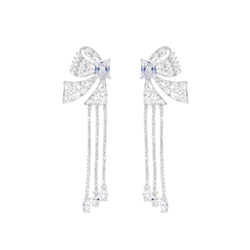 Wardrobes by Chen Bow Rhinestone Stud French Tassel Earrings-Ama