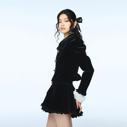 FAME waist slim court style velvet short jacket - ALICE