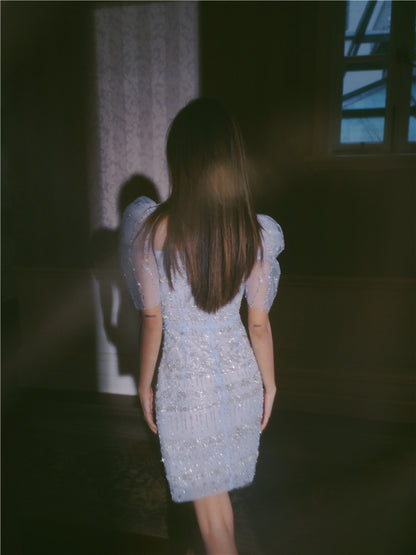 Wardrobes by Chen Luxury Blue Embroidered Crystal Pearl Dress-Bukky