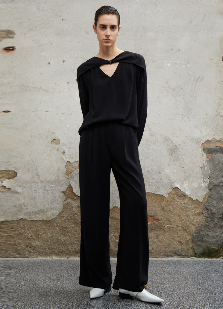 COMME MOI Designer Lu Yan Black Acetate Cutout Design Kink Pleated Shirt - LAINEY.