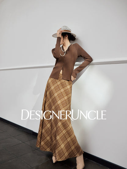 DGU "Hazel Shadow" coffee knitted sweater retro long-sleeved top - SEIGE.