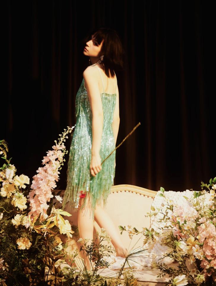 DOLLY Elegant Turquoise Green Sleeveless V-neck Tassel Glitter Cocktail Dress-ALEXA