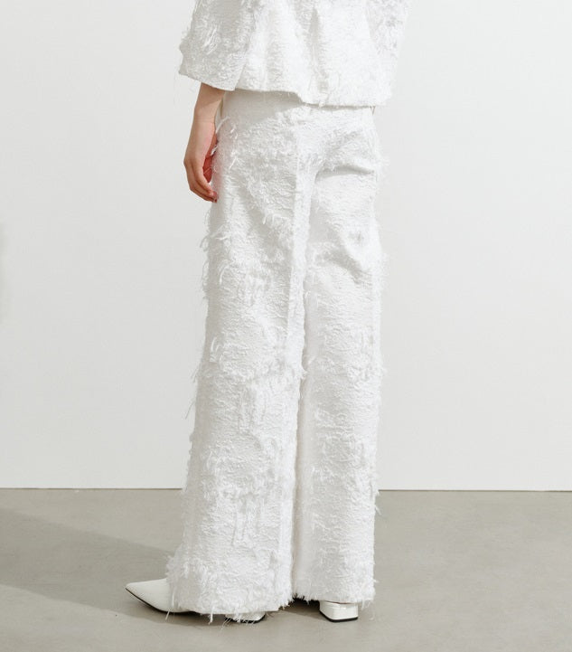COMME MOI white jacquard wide-leg pants - AVERY.