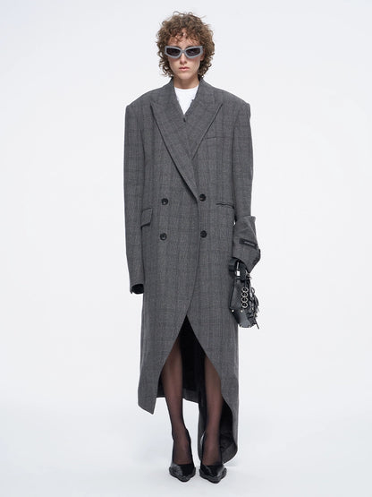ANNAKIKI niche design asymmetrical loose wool long coat-JIANCI