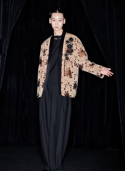 M essential Mackay designer Drop coffee jacquard crochet embroidered  jacket - stans apere