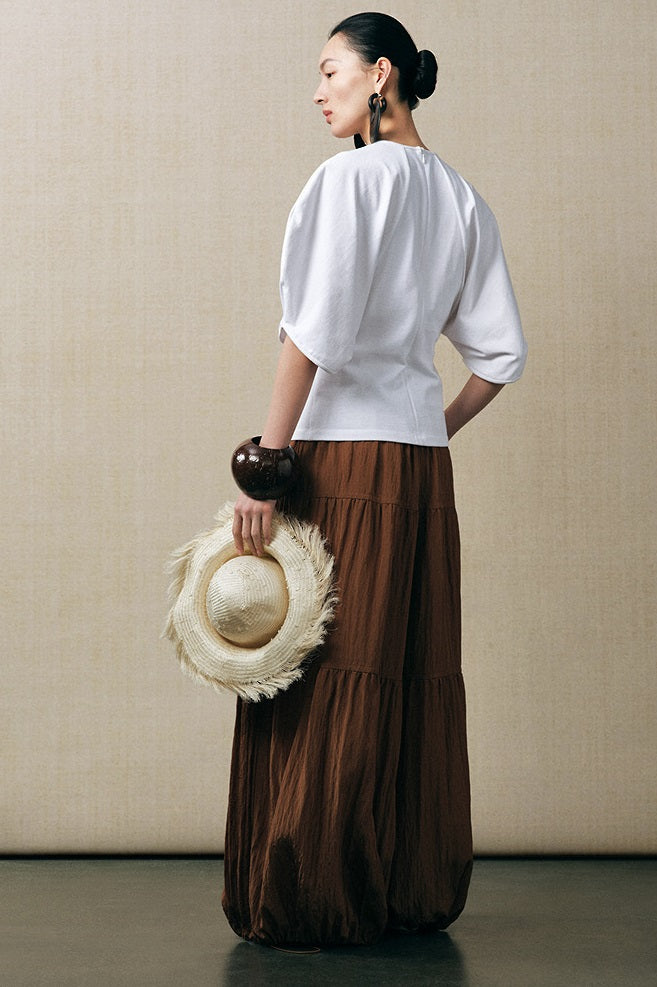 ZHUCHONGYUN cotton curved cut silhouettes white blouse-ISHIDA.