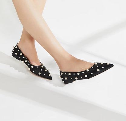 B-FEI pointed flat pearl dotted shoes single shoe-PLIX.