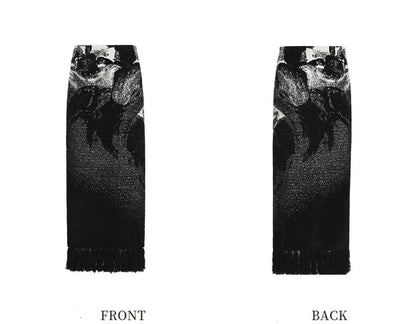 ZHUCHONGYUN winter fringed wool jacquard knit long skirt--MINATO.