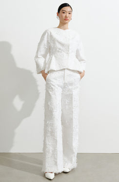 COMME MOI white jacquard wide-leg pants - AVERY.