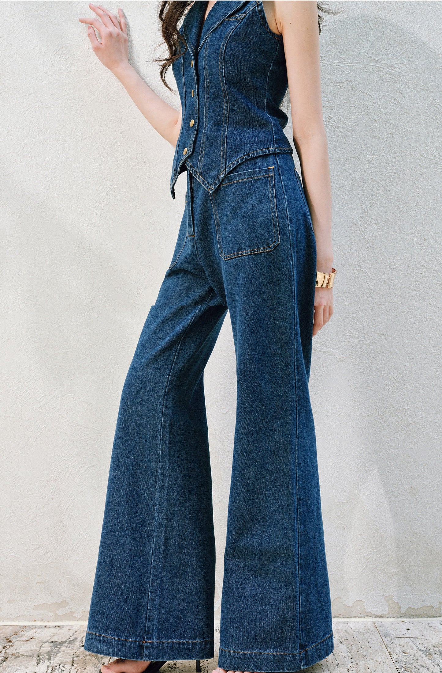 WANGXO | Airy Linen Cotton Blend Retro Denim Vest & Wide-Leg Pants Set  ZARA
