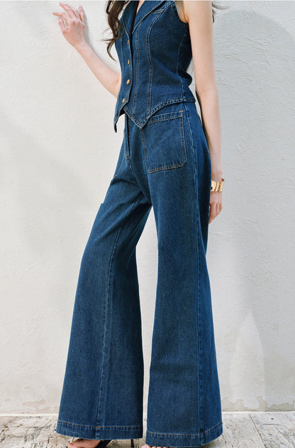 WANGXO | Airy Linen Cotton Blend Retro Denim Vest & Wide-Leg Pants Set  ZARA