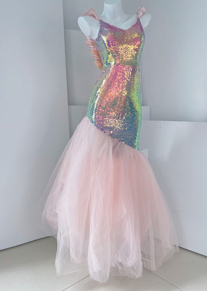 DOLLY Luxury Gradient Deep V-Neck Sleeveless Sequin Long Backless Party Dress-IVETTE