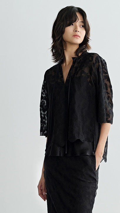 COMME MOI  summer women's silk embroidered half-sleeved top - EVE.